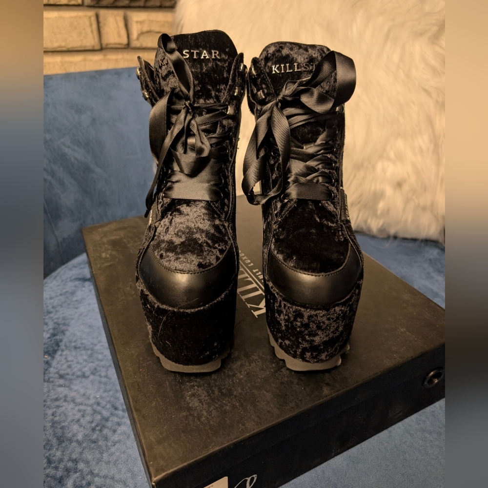 Brand new Killstar no Malice Crushed Velvet Platform Trainers Sneakers - Picture 3 of 12